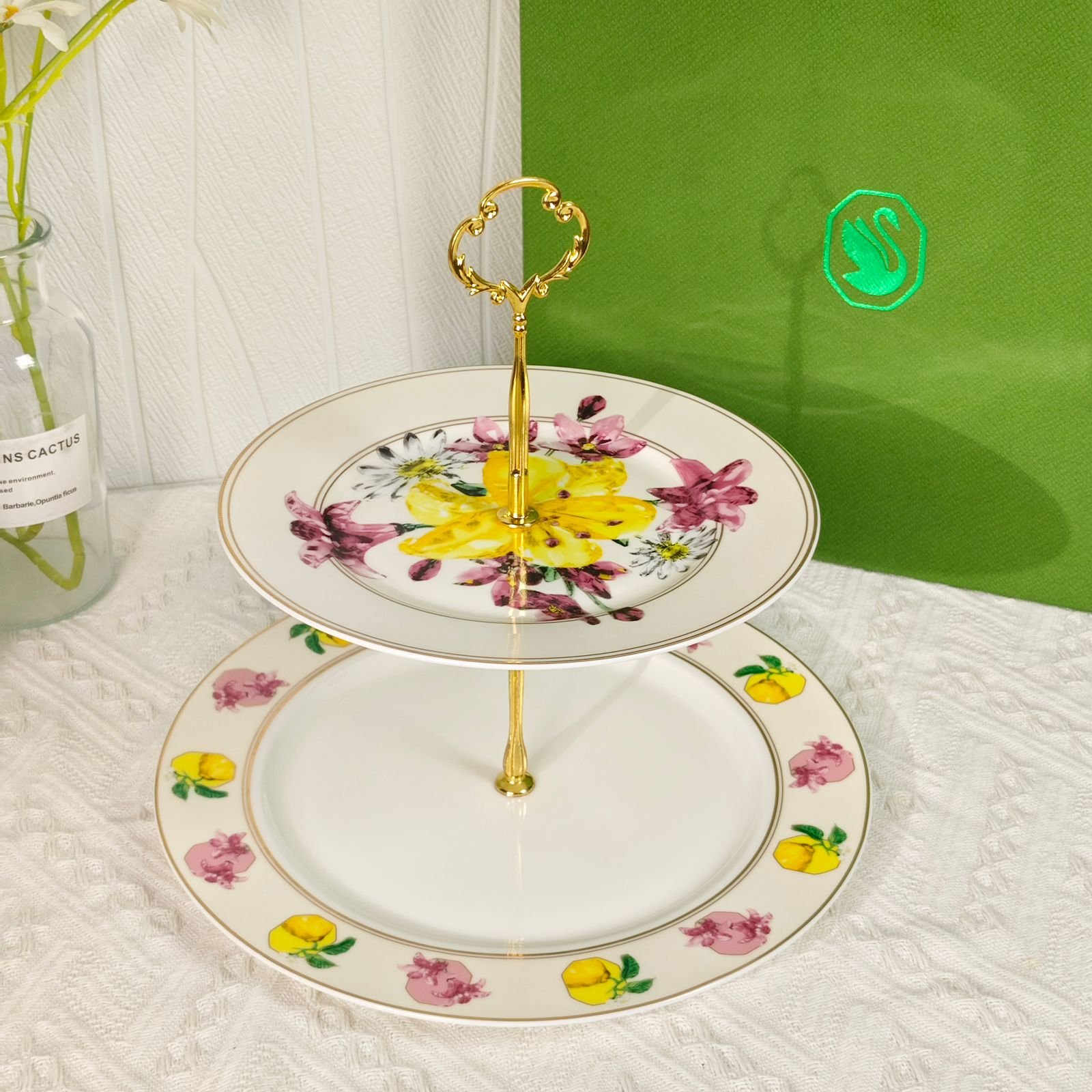 Swarovski x Rosenthal Signum Fern sweets stand of two tiers